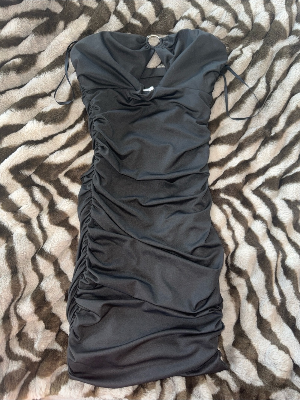 Princess Polly Women’s Ruched Black Halter Mini Dress